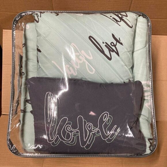 Sugar Studio Mint Green Blue and Grey FULL/QUEEN Comforter Set New - Picture 2 of 4